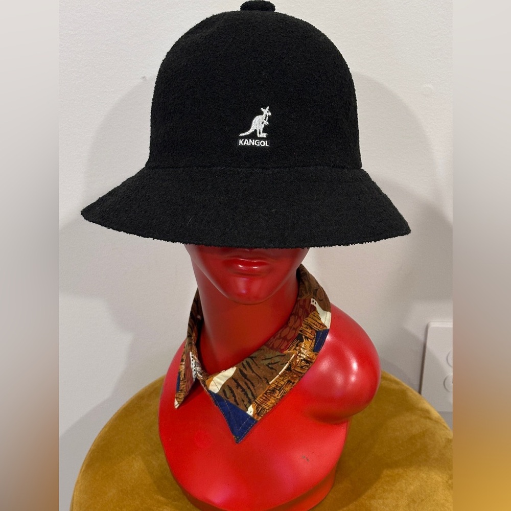 KANGOL Bermuda Casual Bucket Hat Black Iconic Fuzzy Boucle Texture